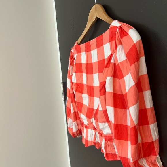 Lovers + Friends NWOT Sz. S (Revolve) gingham crop linen blend lined blouse - Picture 3 of 16